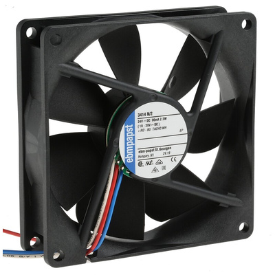 ebm-papst 3400 N Series Axial Fan, 24 V dc, DC Operation, 84m³/h, 2.3W, 96mA Max, 92 x 92 x 25mm