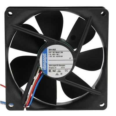 ebm-papst 3400 N Series Axial Fan, 24 V dc, DC Operation, 84m³/h, 2.3W, 96mA Max, 92 x 92 x 25mm