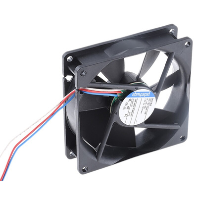 ebm-papst 3400 N Series Axial Fan, 12 V dc, DC Operation, 84m³/h, 2.2W, 183mA Max, 92 x 92 x 25mm