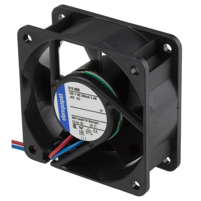 ebm-papst 600 N Series Axial Fan, 12 V dc, DC Operation, 43m³/h, 2.4W, 200mA Max, 60 x 60 x 25mm