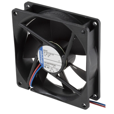 ebm-papst 3400 N Series Axial Fan, 12 V dc, DC Operation, 84m³/h, 2.2W, 180mA Max, 92 x 92 x 25mm