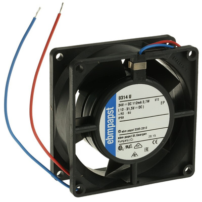 ebm-papst 8300 Series Axial Fan, 24 V dc, DC Operation, 54m³/h, 2.7W, 113mA Max, IP68, 80 x 80 x 32mm