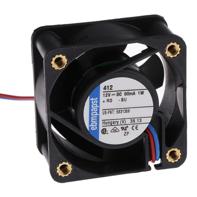 ebm-papst 400 Series Axial Fan, 12 V dc, DC Operation, 10m³/h, 900mW, 40 x 40 x 20mm
