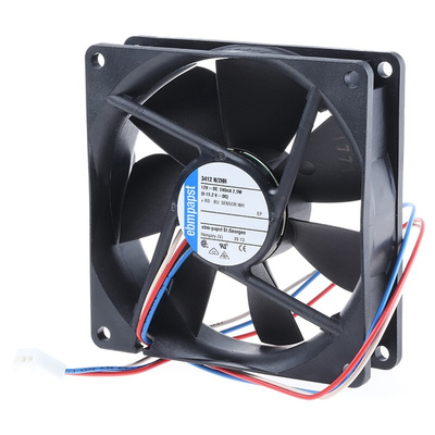 ebm-papst 3400 N Series Axial Fan, 12 V dc, DC Operation, 102m³/h, 2.9W, 92 x 92 x 25mm