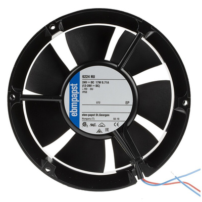 ebm-papst 6200 N Series Axial Fan, 24 V dc, DC Operation, 410m³/h, 18W, IP68, 172 x 51mm