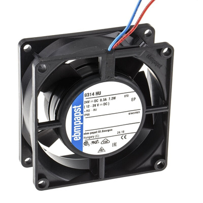 ebm-papst 8300 Series Axial Fan, 24 V dc, DC Operation, 80m³/h, 6W, IP68, 80 x 80 x 32mm