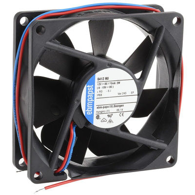 ebm-papst 8400 N Series Axial Fan, 12 V dc, DC Operation, 69m³/h, 2W, IP68, 80 x 80 x 25mm