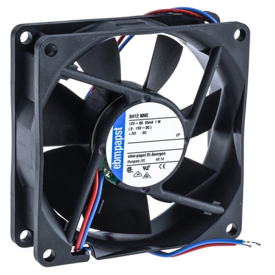 ebm-papst 8400 N Series Axial Fan, 12 V dc, DC Operation, 58m³/h, 1W, 80 x 80 x 25mm