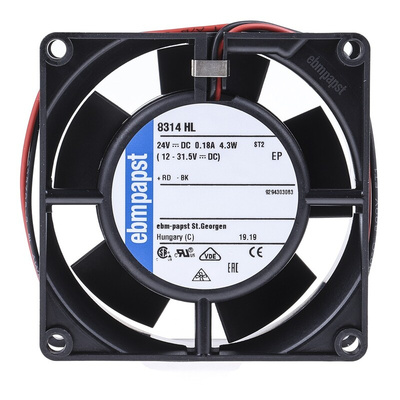 ebm-papst 8300 Series Axial Fan, 24 V dc, DC Operation, 67m³/h, 4.3W, 80 x 80 x 32mm