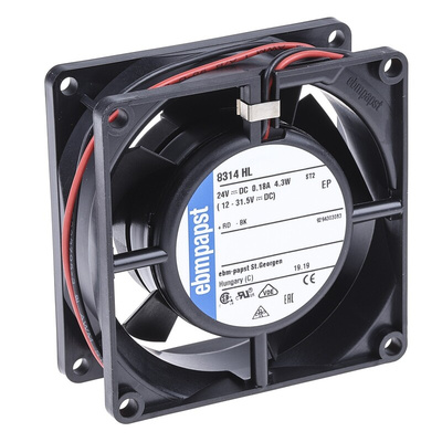 ebm-papst 8300 Series Axial Fan, 24 V dc, DC Operation, 67m³/h, 4.3W, 80 x 80 x 32mm