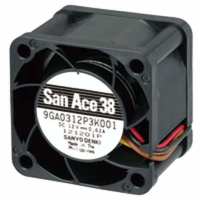 Sanyo Denki San Ace 9GA Series Axial Fan, 12 V dc, DC Operation, 27m³/h, 4W, 330mA Max, 38 x 38 x 28mm