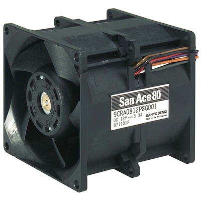 Sanyo Denki San Ace 9CRA Series Axial Fan, 48 V dc, DC Operation, 270m³/h, 63.4W, 1.32A Max, 80 x 80 x 80mm