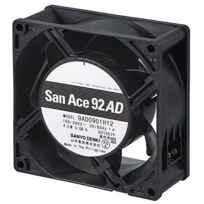 Sanyo Denki San Ace 9AD Series Axial Fan, 100 → 240 V ac, AC Operation, 70.8m³/h, 3W, 60mA Max, 92 x 92 x 38mm