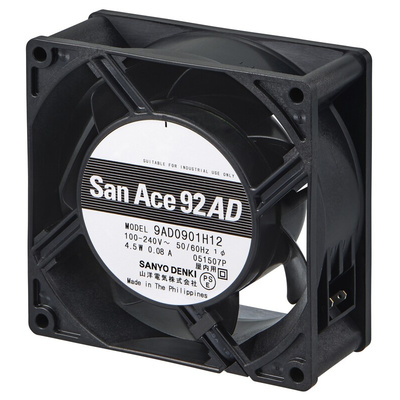 Sanyo Denki San Ace 9AD Series Axial Fan, 100 → 240 V ac, AC Operation, 90m³/h, 4.5W, 80mA Max, 92 x 92 x 38mm