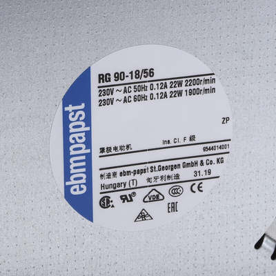ebm-papst RG 90 N Series Centrifugal Fan, 230 V ac, 54m³/h, AC Operation, 135 x 135 x 38mm