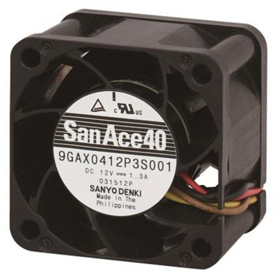 Sanyo Denki San Ace 9GAX Series Axial Fan, 12 V dc, DC Operation, 48.6m³/h, 11.04W, 920mA Max, 40 x 40 x 28mm