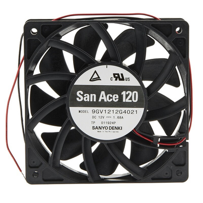 Sanyo Denki San Ace 9GV Series Axial Fan, 12 V dc, DC Operation, 289.8m³/h, 20.16W, 1.68A Max, 120 x 120 x 25mm