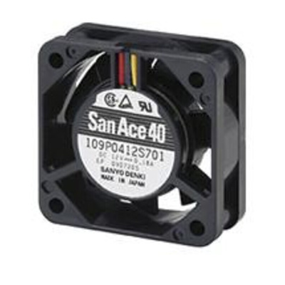 Sanyo Denki 109P Series Axial Fan, 12 V dc, DC Operation, 10.9m³/h, 1.56W, 130mA Max, 40 x 40 x 15mm