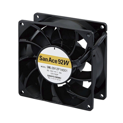 Sanyo Denki 9WL Series Axial Fan, 48 V dc, DC Operation, 3.7m³/min, 23.04W, 480mA Max, IP68, 92 x 92 x 38mm