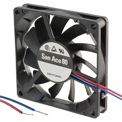 Sanyo Denki 109P Series Axial Fan, 12 V dc, DC Operation, 20.1cfm, 1.08W, 90mA Max, 80 x 80 x 15mm