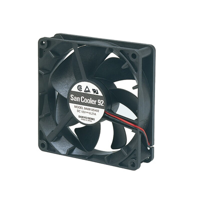 Sanyo Denki 9A Series Axial Fan, 12 V dc, DC Operation, 99.6m³/h, 3.24W, 270mA Max, 92 x 92 x 25mm