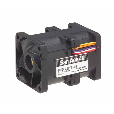 Sanyo Denki 9CRD Series Axial Fan, 12 V dc, DC Operation, 52.2m³/h, 13.8W, 1.15A Max, 40 x 40 x 56mm