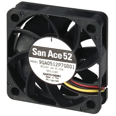 Sanyo Denki 9GA Series Axial Fan, 12 V dc, DC Operation, 30.1m³/h, 1.56W, 130mA Max, 52 x 52 x 15mm