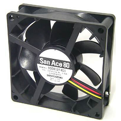 Sanyo Denki 9S Series Axial Fan, 12 V dc, DC Operation, 55.7m³/h, 1.32W, 110mA Max, 80 x 80 x 25mm