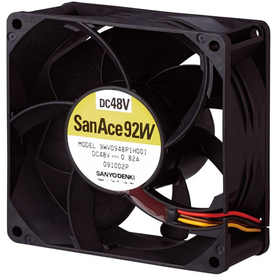 Sanyo Denki 9WV Series Axial Fan, 48 V dc, DC Operation, 302.4m³/h, 39.4W, 820mA Max, IP68, 92 x 92 x 38mm