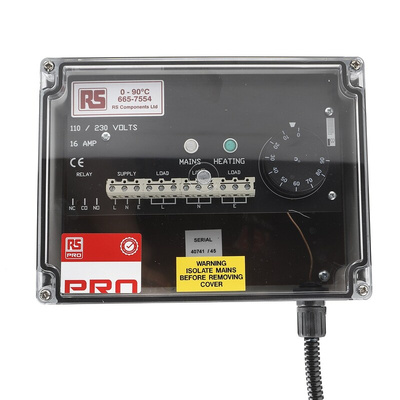 RS PRO Trace Heating Thermostat 75mm x 200mm x 150mm, 0 → +90 °C