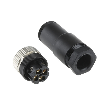 Binder Screw Connector, 4 Contacts, Cable Mount M12, IP67
