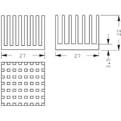 Heatsink, Universal Square Alu, 13.5K/W, 27 x 27 x 22mm, Adhesive Foil, Conductive Foil