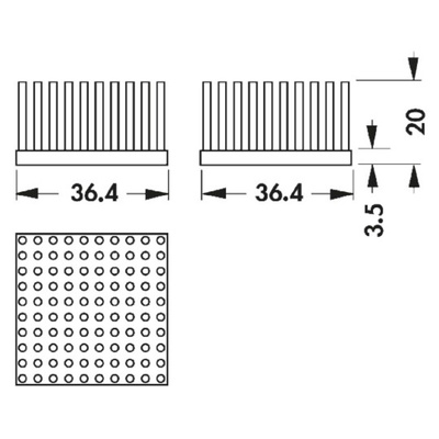 Heatsink, Universal Square Alu, 3.2K/W, 36.4 x 36.4 x 20mm, Adhesive Foil, Conductive Foil