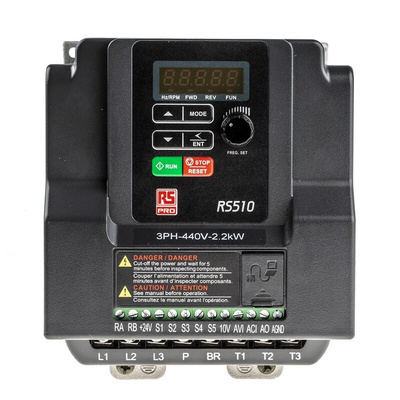 RS PRO Inverter Drive, 2.2 kW, 3 Phase, 380 → 480 V ac, 7.3 A