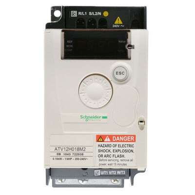Schneider Electric Inverter Drive, 0.18 kW, 1 Phase, 230 V ac, 2.8 A, ATV 12 Series
