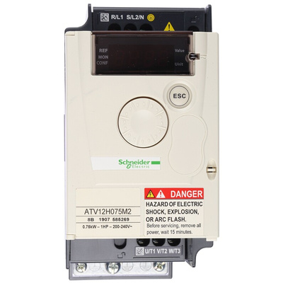 Schneider Electric Inverter Drive, 0.75 kW, 1 Phase, 230 V ac, 8.5 A, ATV 12 Series