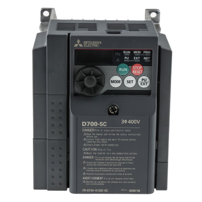 Mitsubishi Inverter Drive, 0.4 kW, 3 Phase, 400 V ac, 1.2 A, FR-D740 Series