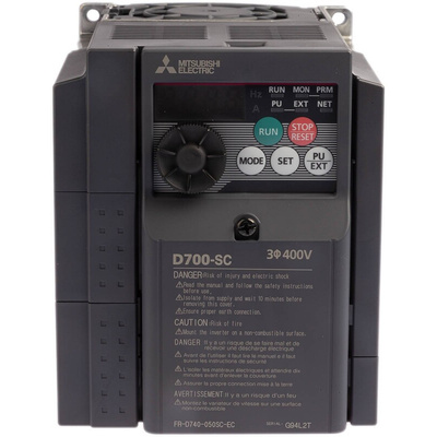 Mitsubishi Inverter Drive, 2.2 kW, 3 Phase, 400 V ac, 5 A, FR-D740 Series