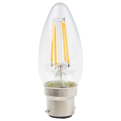 RS PRO B22 GLS LED Candle Bulb 4.5 W(36W), 2700K, Warm White, Candle shape