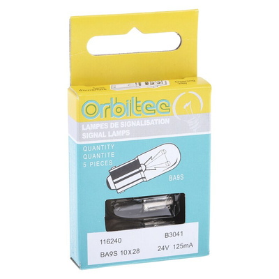 Orbitec BA9s Indicator Light, Clear, 24 V, 125 mA, 1000h
