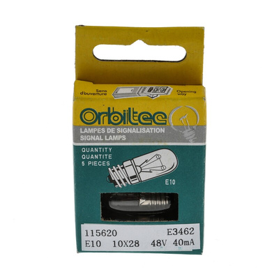 Orbitec E10 Indicator Light, Clear, 48 V, 40 mA, 1000h