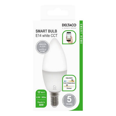 Deltaco 4.5 W E14 Smart LED Lamp Smart Bulb, White