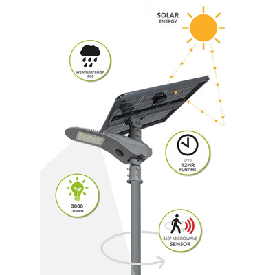 TradeTuff Eco Solar, Solar Powered Solar Powered LED Floodlight, 30 LED, 80 W, 3000 lm, IP65 Microwave, 12.8 V
