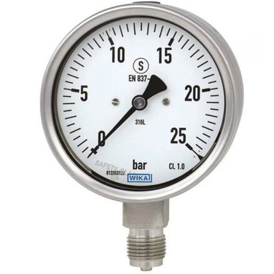 WIKA G 1/4 Analogue Pressure Gauge 40bar Bottom Entry, 9020594, 0bar min.