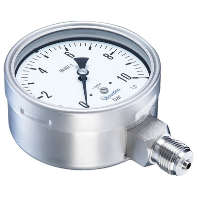 Bourdon Analogue Pressure Gauge 10bar Bottom Entry, MEX5-D30.B22, 0bar min.