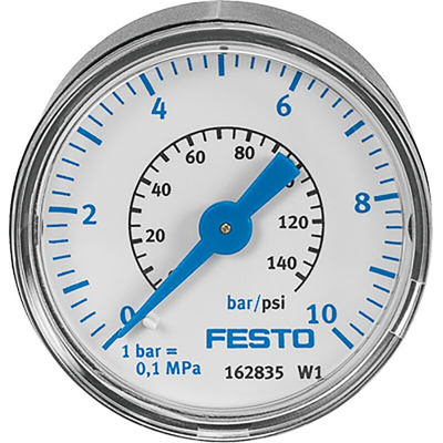 Festo Analogue Pressure Gauge 10bar Back Entry, MA-40-10-1/8-EN, 0bar min., 162835