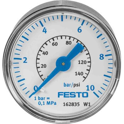 Festo G 1/4 Analogue Pressure Gauge 10bar Back Entry, MA-50-10-1/4-EN, 0bar min., 162838