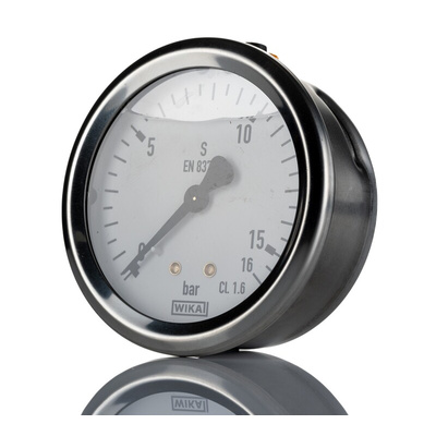 WIKA G 1/2 Analogue Pressure Gauge 9bar Back Entry, 9023127, -1bar min., 213.53