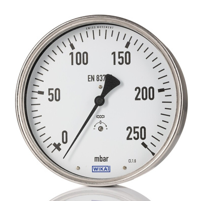 WIKA NPT 1/2 Analogue Pressure Gauge 0bar Back Entry, 40039251, -0.04bar min., 612.20