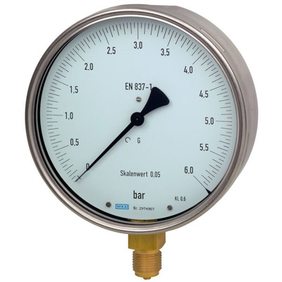 WIKA G 1/2 Analogue Pressure Gauge 0.6bar Bottom Entry, 9062386, 0bar min., 312.20